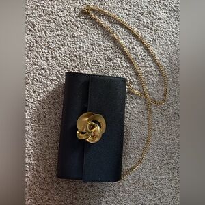 Ted Baker London Elegant Black Clutch with Gold Chain